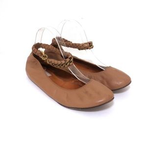 Lanvin tan leather braided ankle strap ballet flats (38.5)